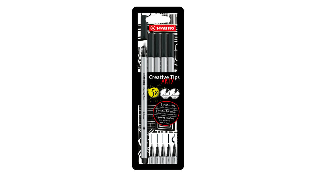 Creative Tips STABILO Arty assorti tips zwart blister à 5 stuks