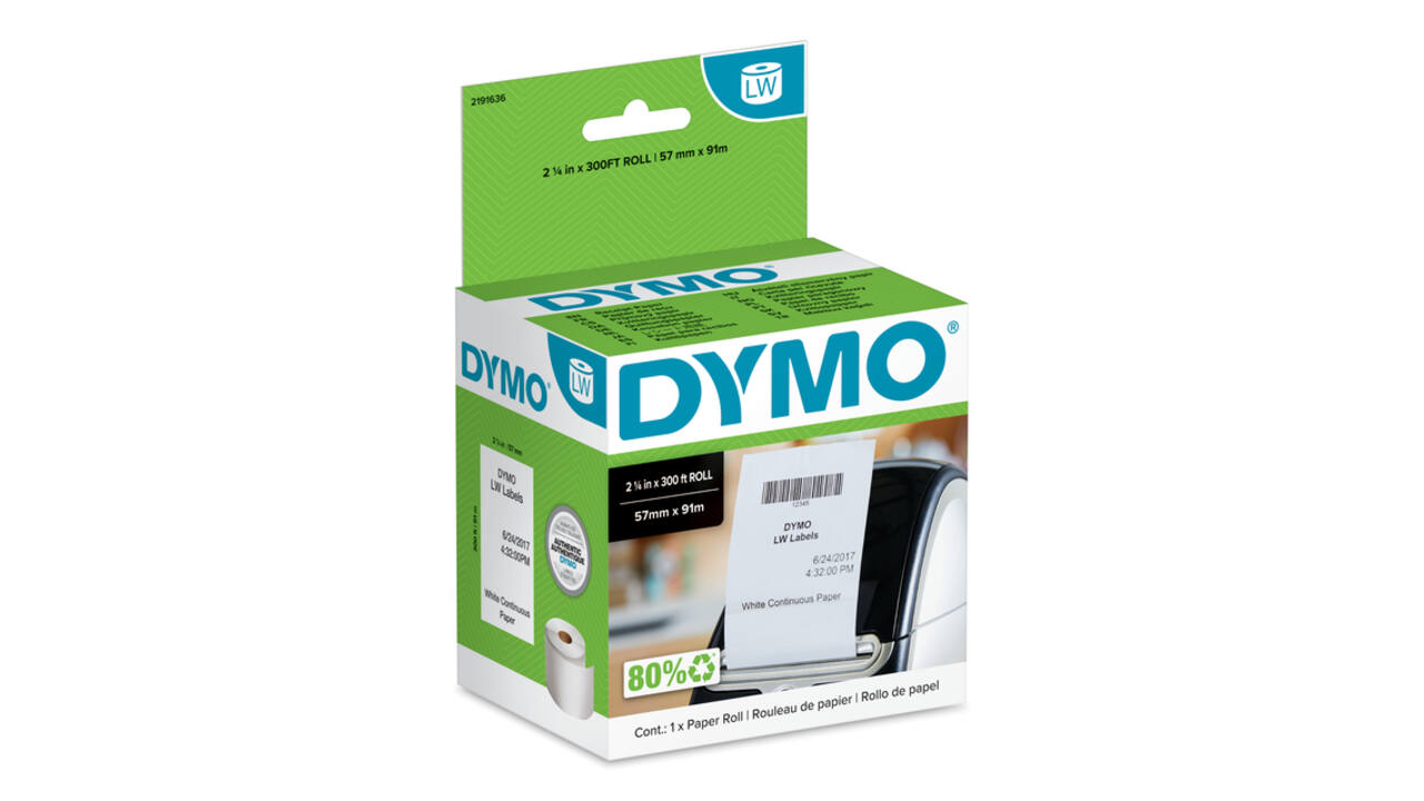 Papierrol Dymo LabelWriter doorlopend 57mmx91m 1 rol wit