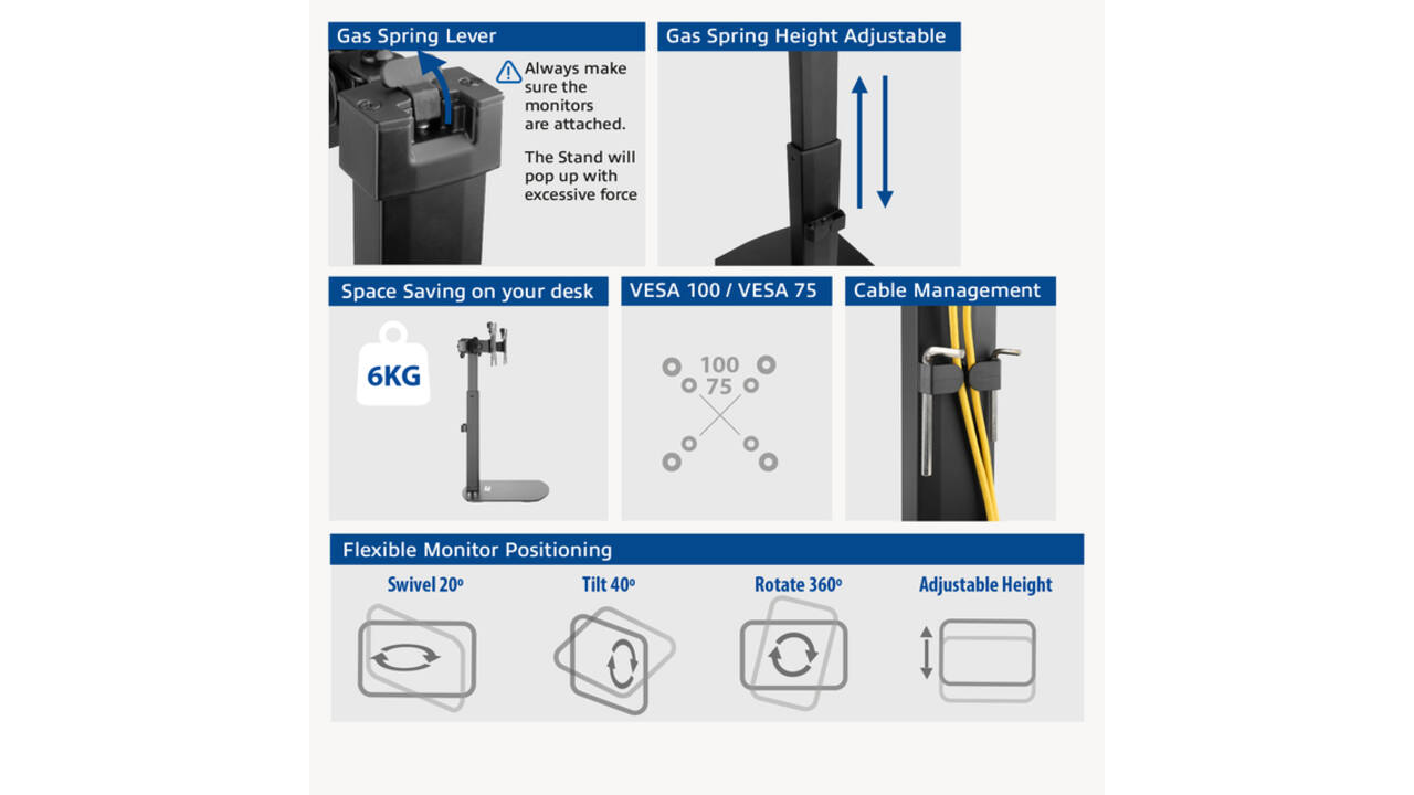 Monitorarm ACT office gasveer crossbar 2 schermen