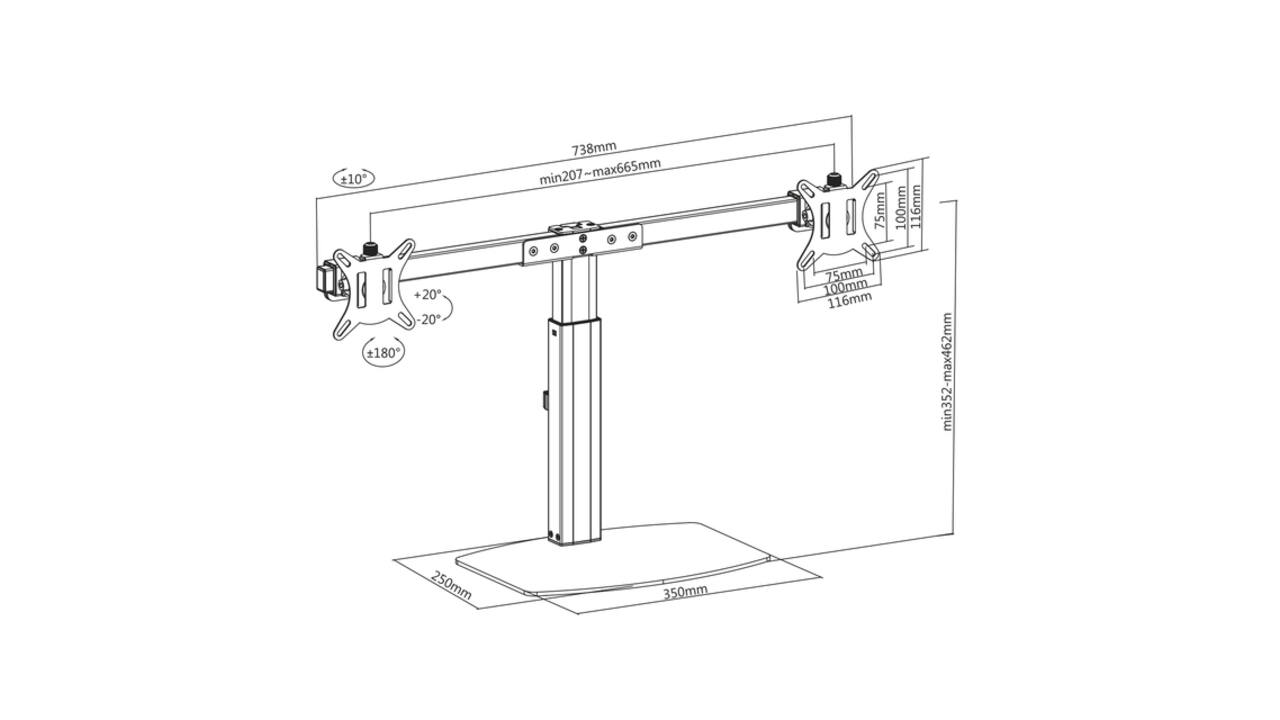 Monitorarm ACT office gasveer crossbar 2 schermen