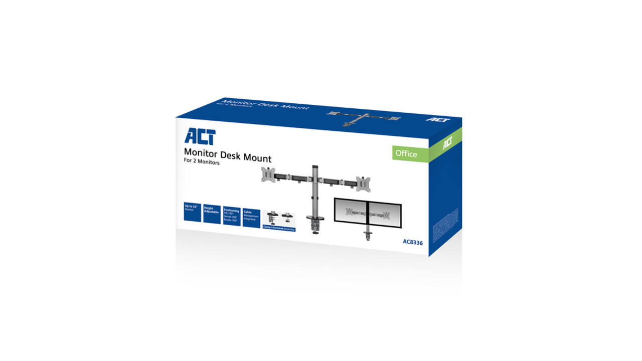 Monitorarm ACT office 2 schermen zilver