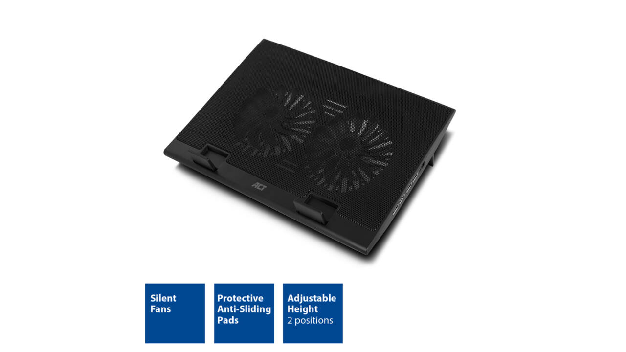 Laptopstandaard ACT 2 standen met ventilator 4-p hub