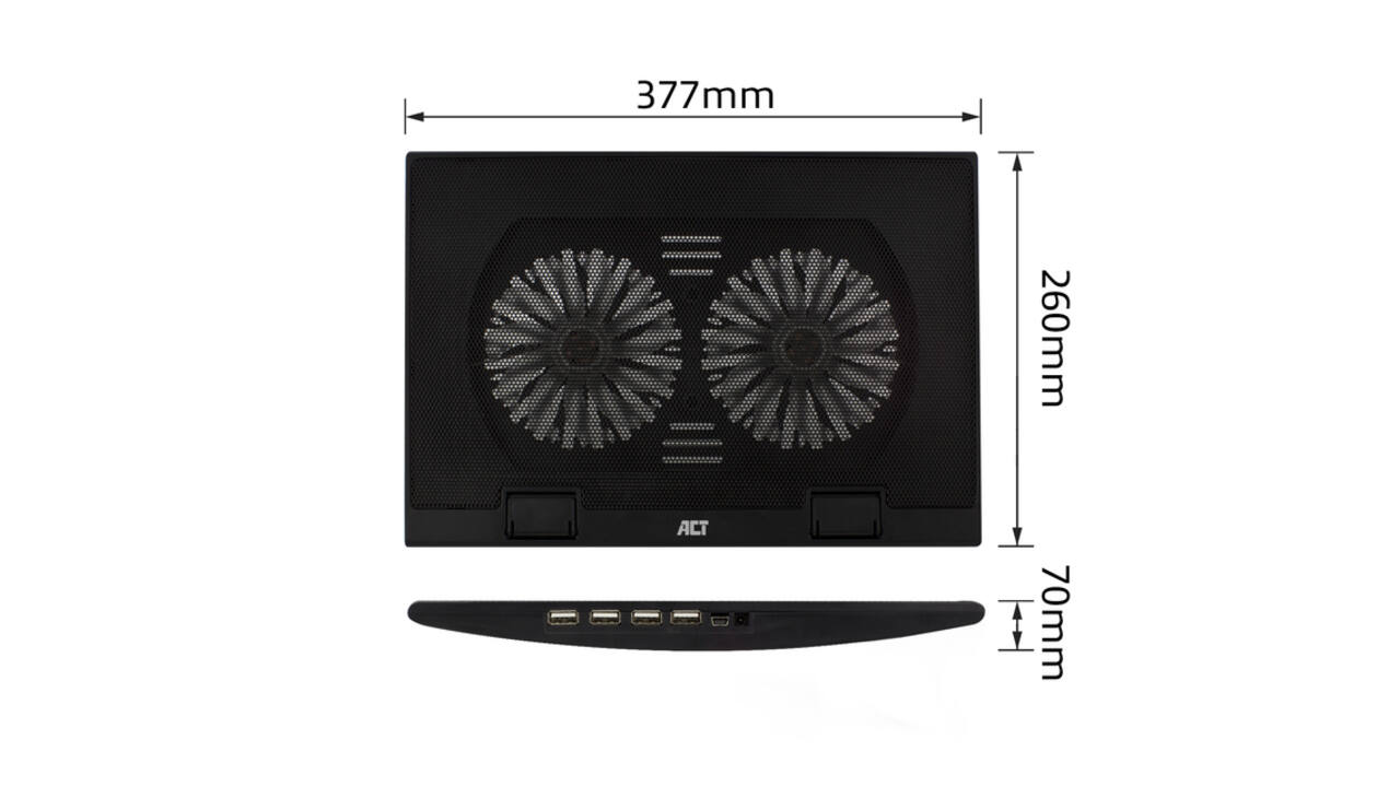 Laptopstandaard ACT 2 standen met ventilator 4-p hub