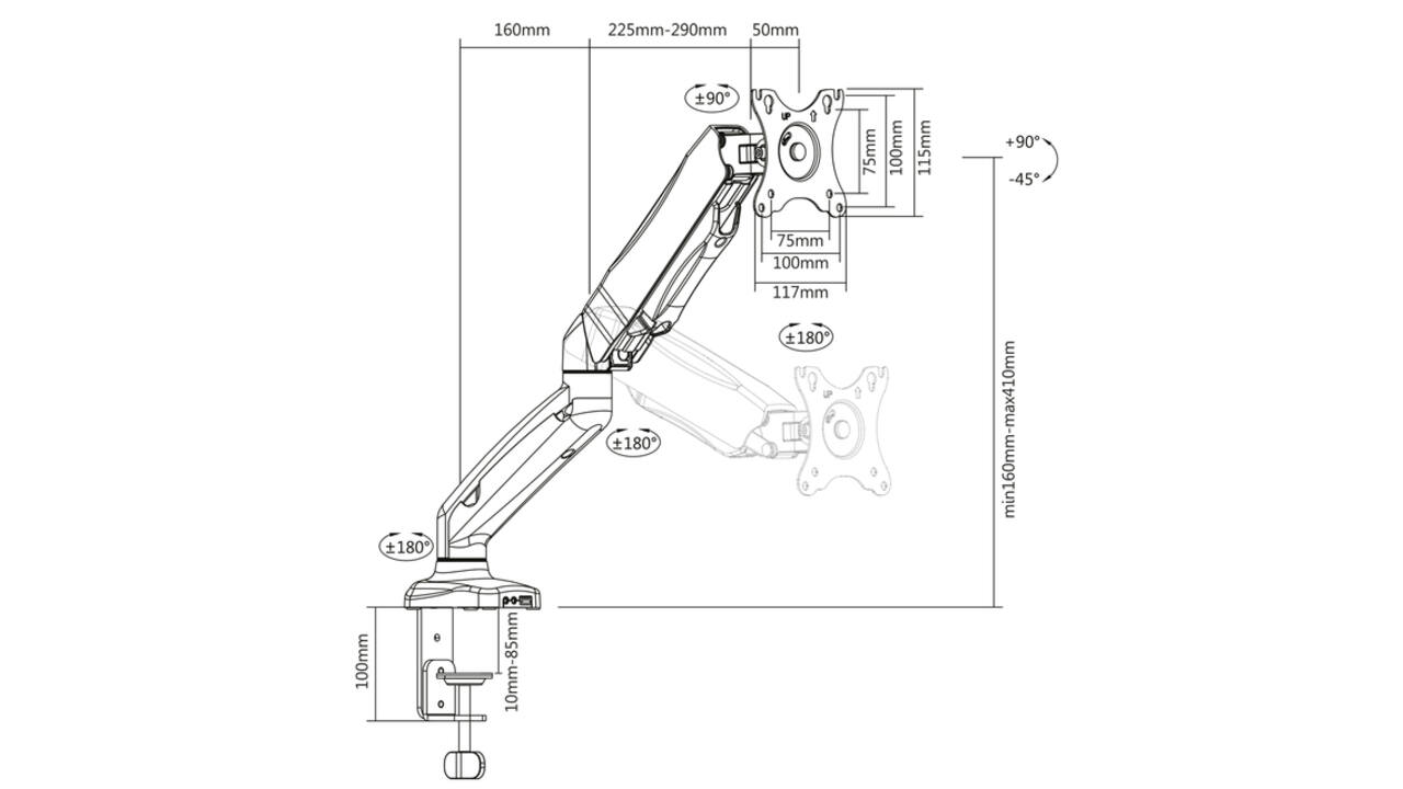 Monitorarm ACT office met gasveer 1 scherm