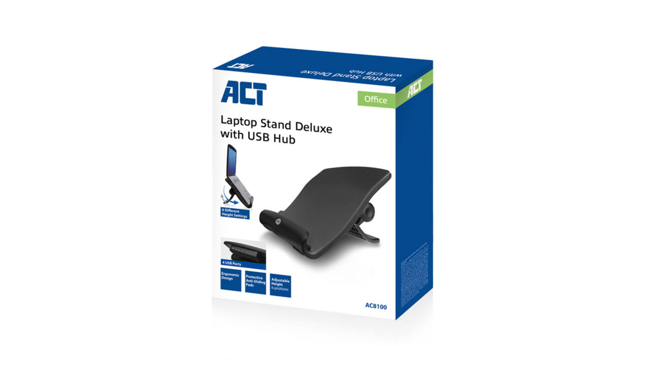 Laptopstandaard ACT 6 standen 4-p hub