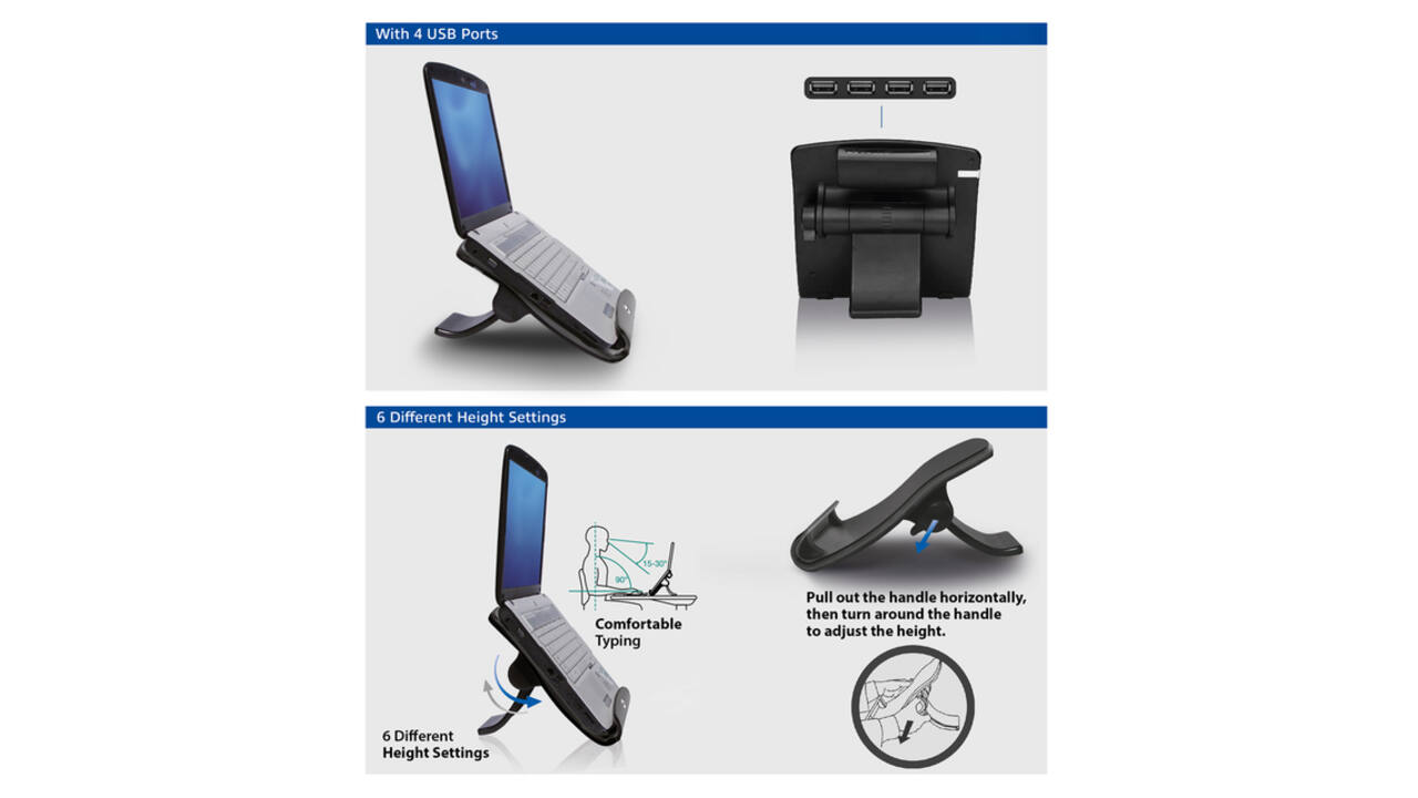 Laptopstandaard ACT 6 standen 4-p hub