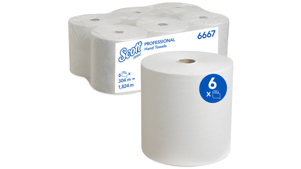 Handdoekrol Scott 1-laags 304m wit 6667