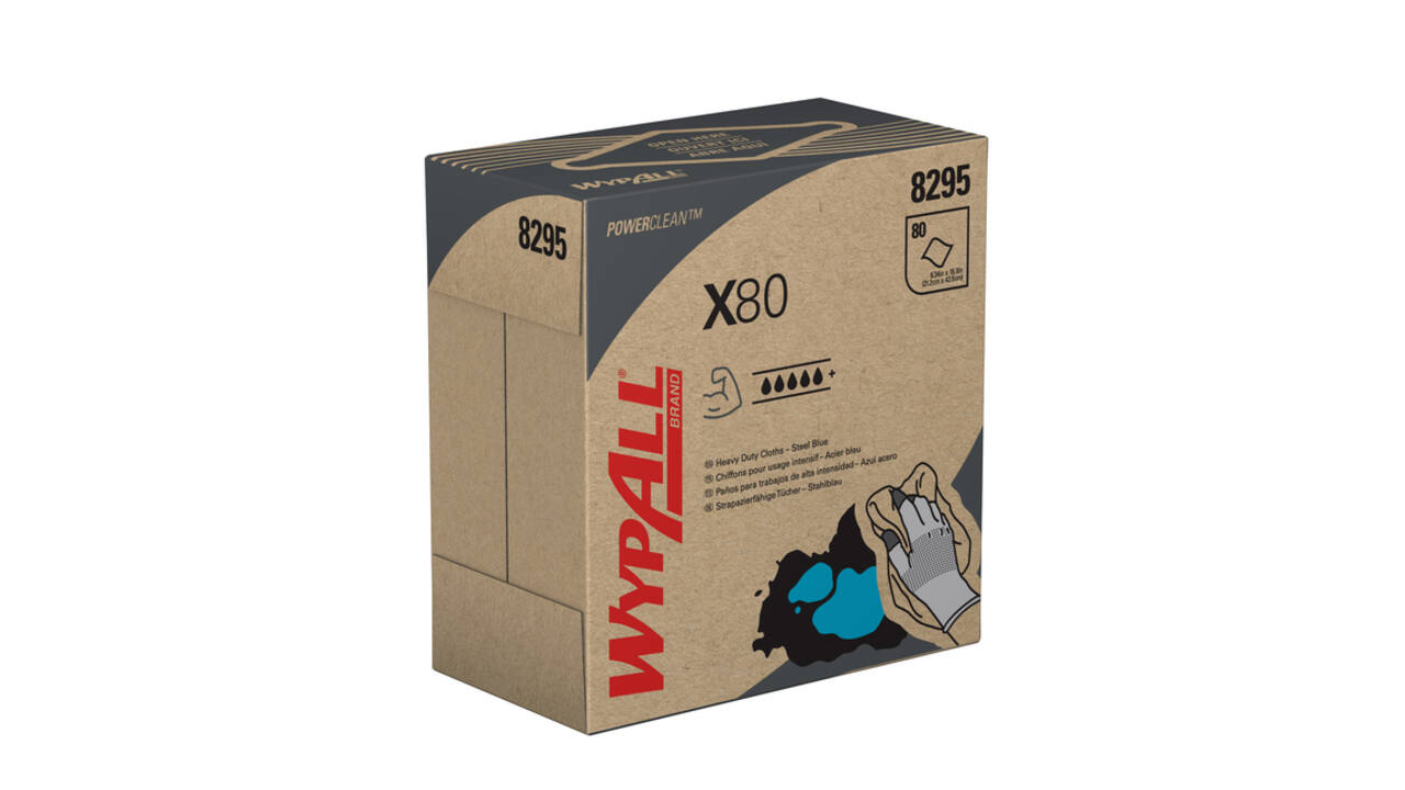 Poetsdoek WypAll X80 Powerclean 426x212mm 80vel dispenserdoos blauw 8295