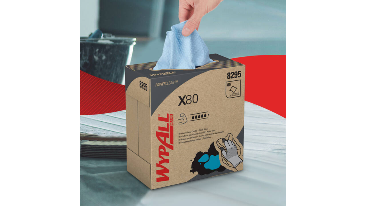Poetsdoek WypAll X80 Powerclean 426x212mm 80vel dispenserdoos blauw 8295
