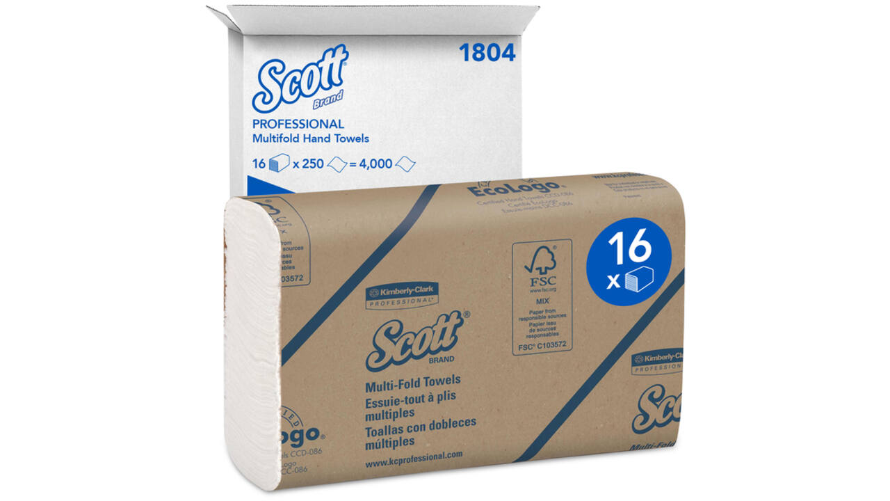 Handdoek Scott m-vouw 1-laags 230x235mm 16x250stuks wit 1804