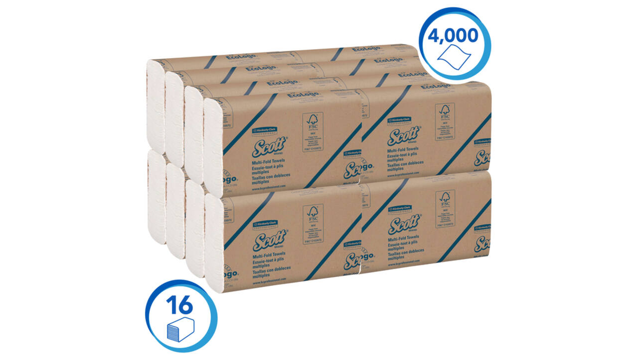 Handdoek Scott m-vouw 1-laags 230x235mm 16x250stuks wit 1804