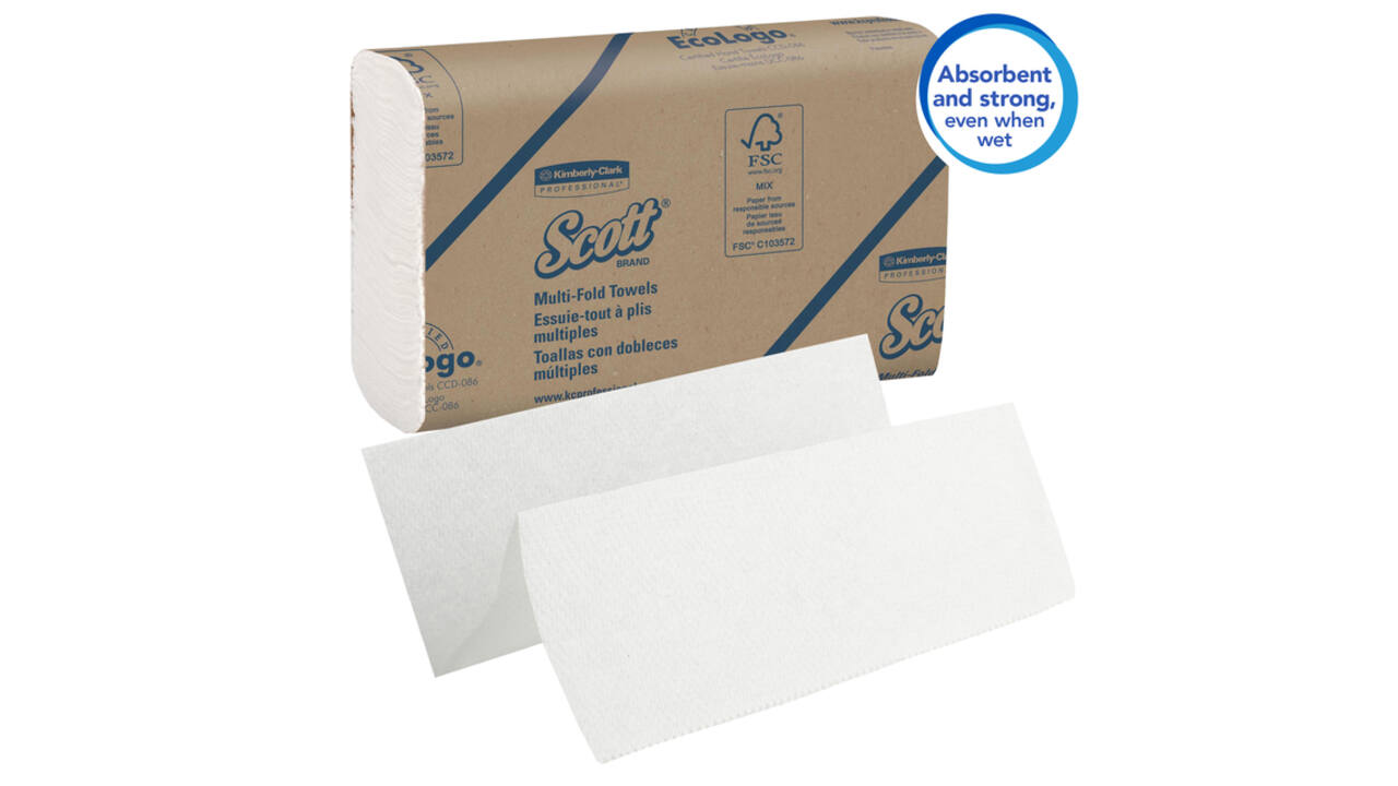 Handdoek Scott m-vouw 1-laags 230x235mm 16x250stuks wit 1804