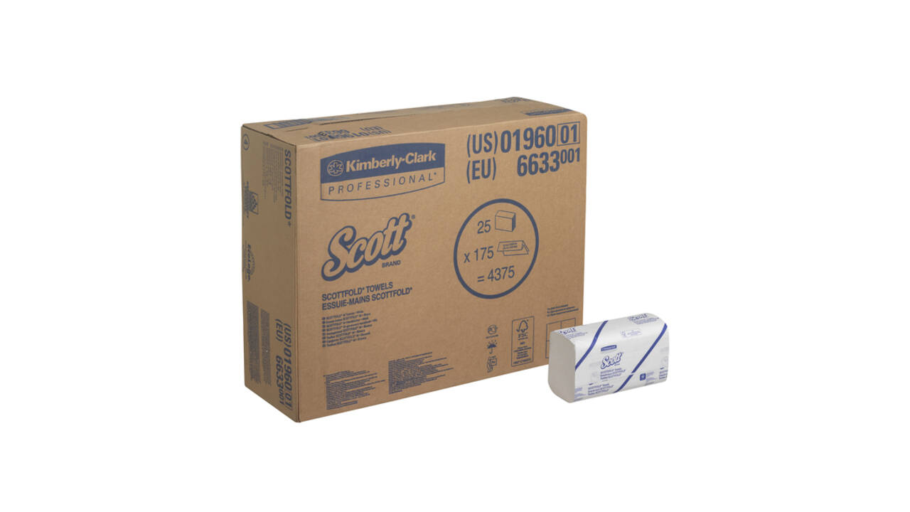 Handdoek Scott i-vouw 1-laags 200x315mm 25x175stuks wit 6633
