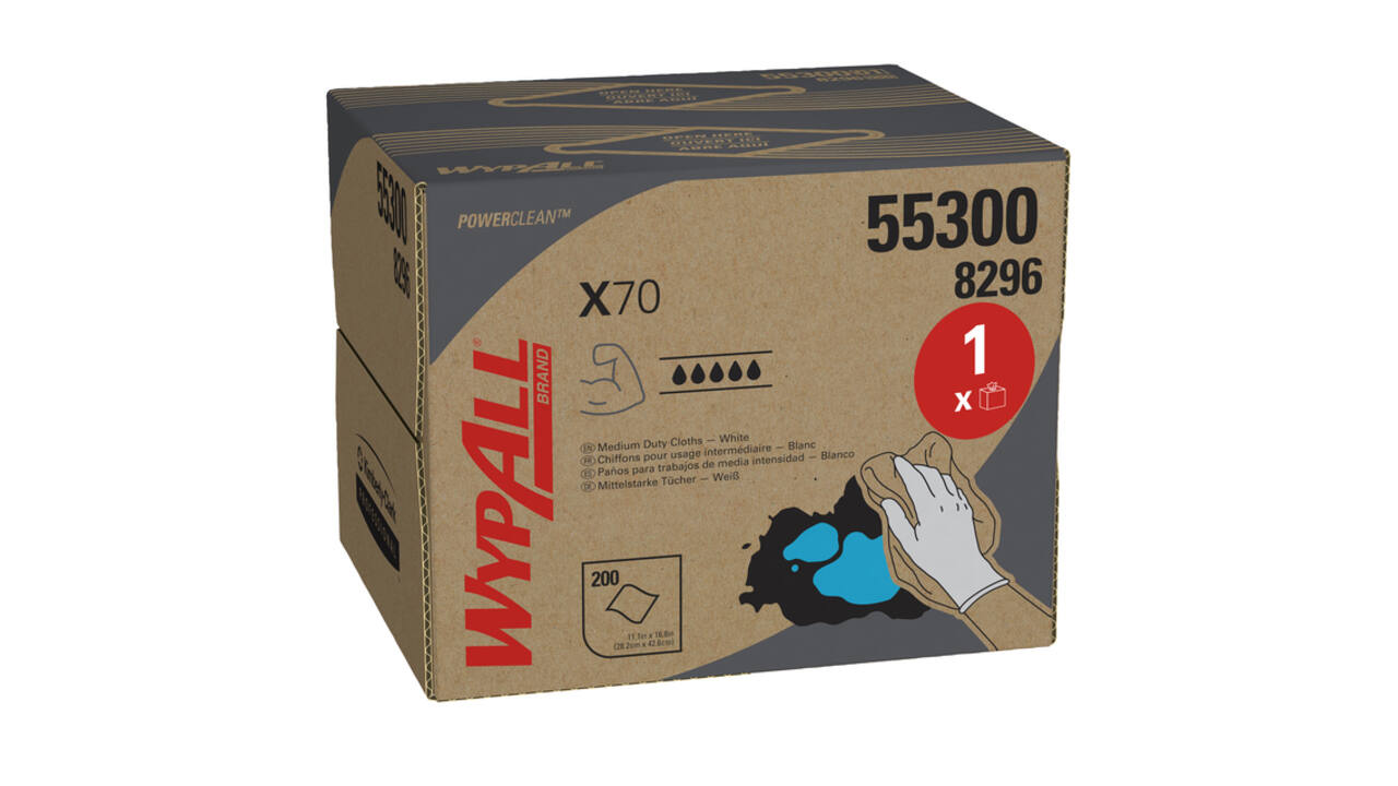 Poetsdoek WypAll X70 PowerClean 426x282mm 200vel dispenserdoos wit 8296