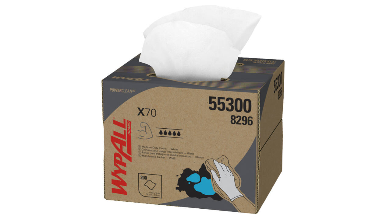Poetsdoek WypAll X70 PowerClean 426x282mm 200vel dispenserdoos wit 8296