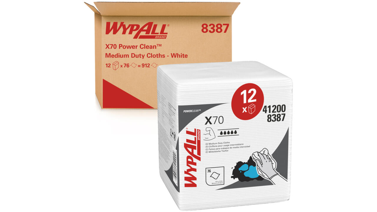 Poetsdoek WypAll X70 PowerClean 305x317mm 12x76vel wit 8387