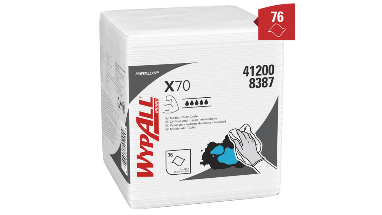 Poetsdoek WypAll X70 PowerClean 305x317mm 12x76vel wit 8387