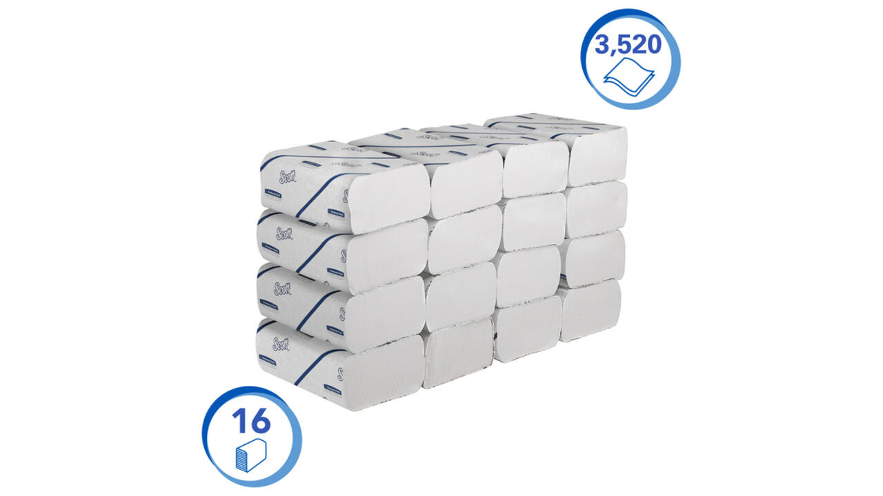 Handdoek Scott i-vouw 2-laags 212x186mm 16x220stuks wit 6609