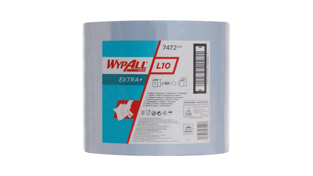 Poetsrol WypAll L10 Extra 1-laags 235mmx380m 1000 vel blauw 7472