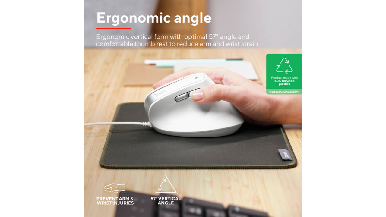 Muis Trust ergonomisch BAYO II wit