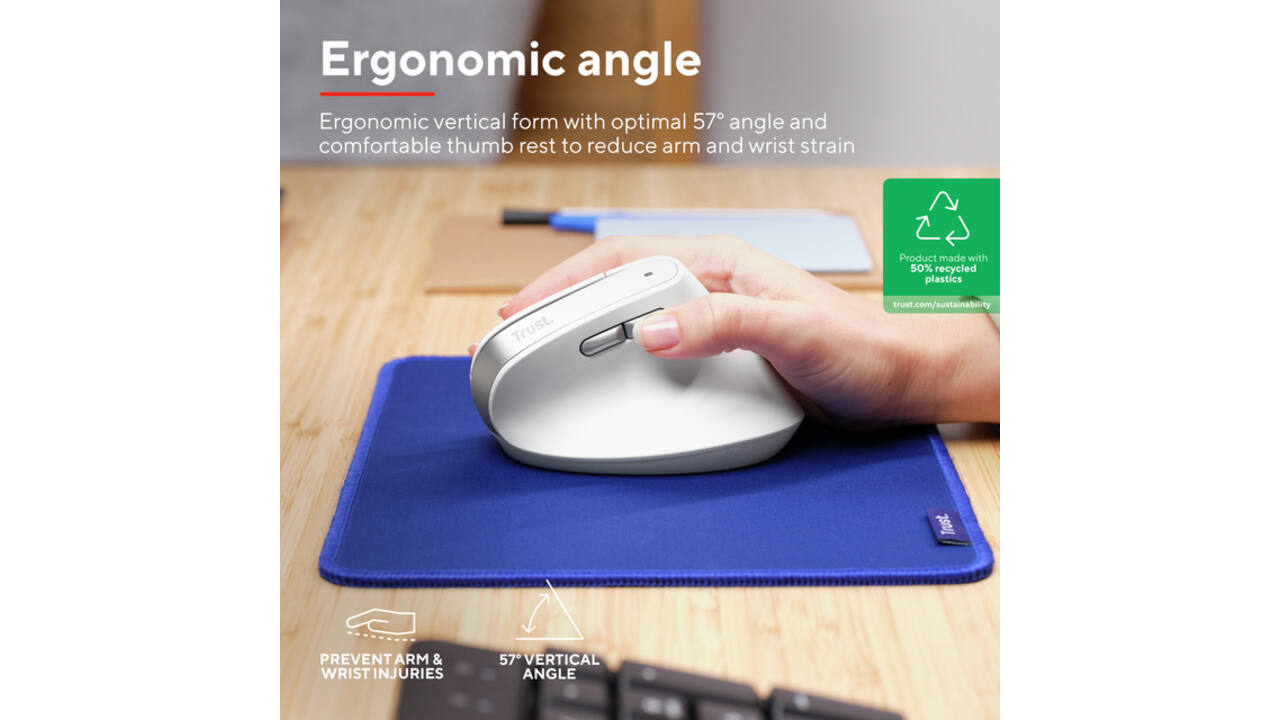 Muis Trust ergonomisch BAYO II draadloos wit