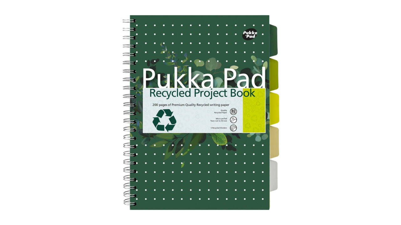 Projectboek Pukka Pad Recycled A4 lijn 5-tabs 4-gaats 200 pagina's 80gr groen