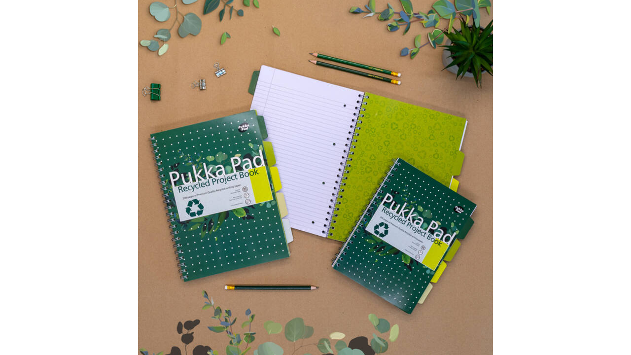 Projectboek Pukka Pad Recycled A4 lijn 5-tabs 4-gaats 200 pagina's 80gr groen
