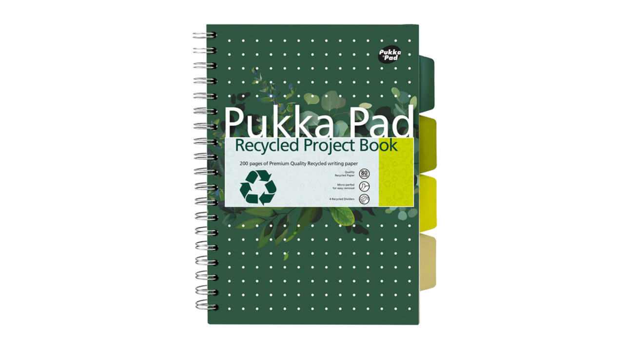 Projectboek Pukka Pad Recycled B5 lijn 4-tabs 200 pagina's 80gr groen