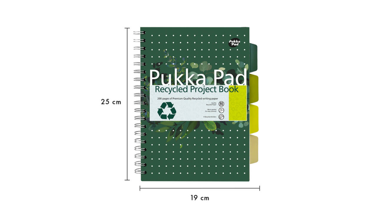 Projectboek Pukka Pad Recycled B5 lijn 4-tabs 200 pagina's 80gr groen