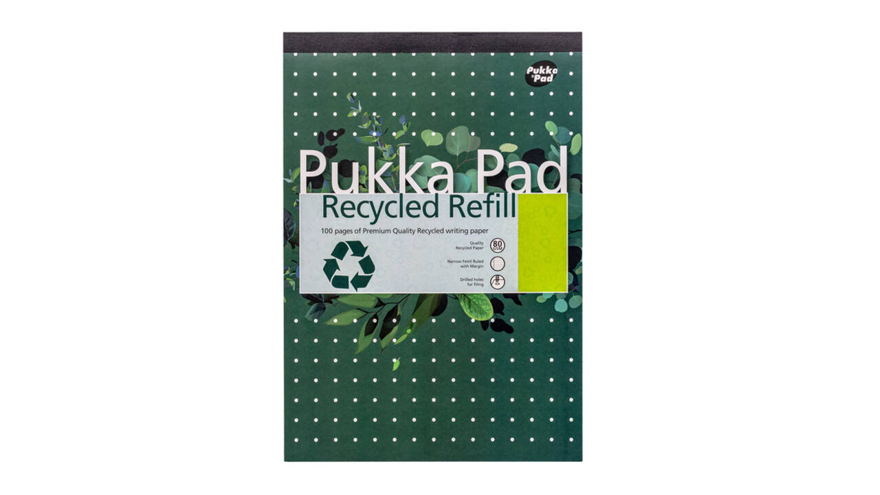 Schrijfblok Pukka Pad Recycled A4 lijn 4-gaats 100 vel 80gr