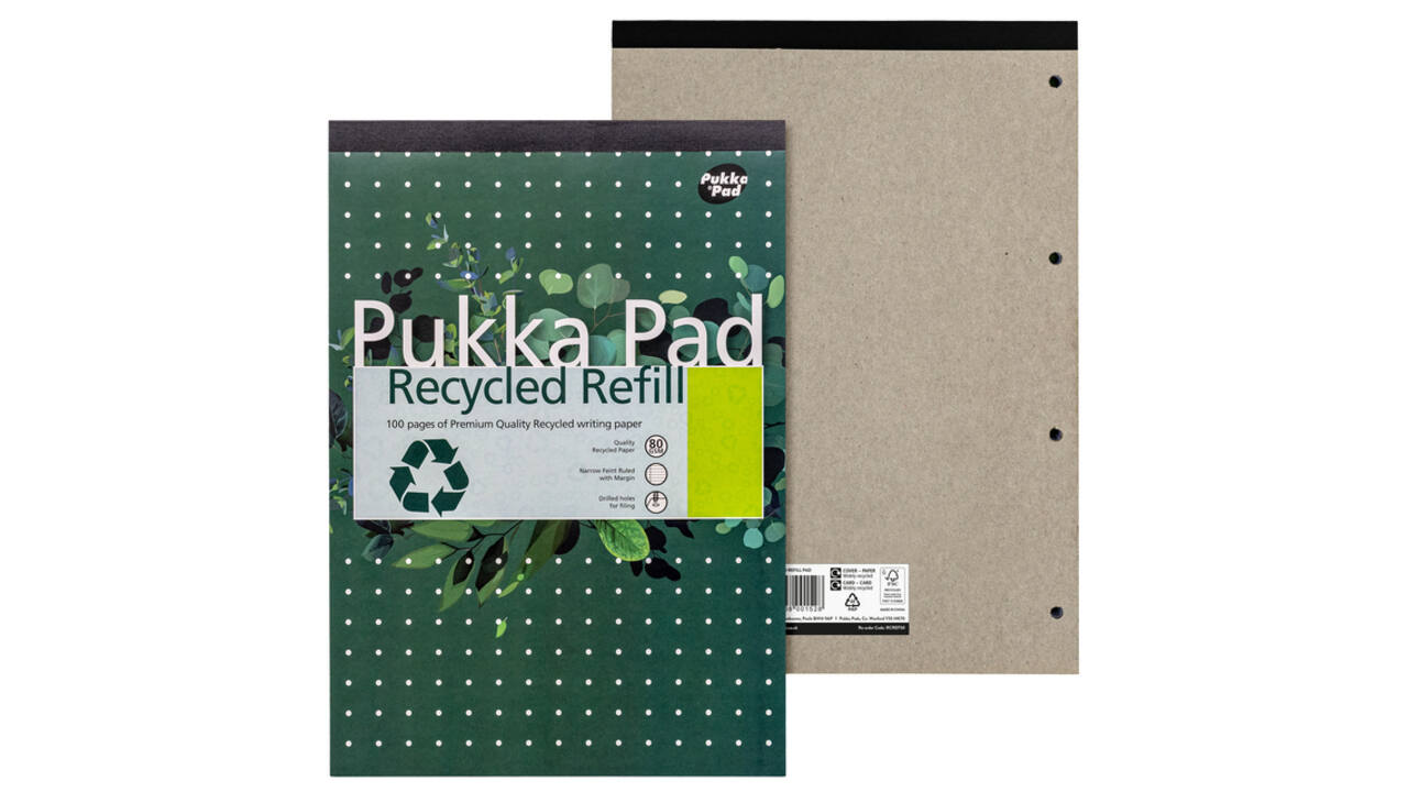 Schrijfblok Pukka Pad Recycled A4 lijn 4-gaats 100 vel 80gr