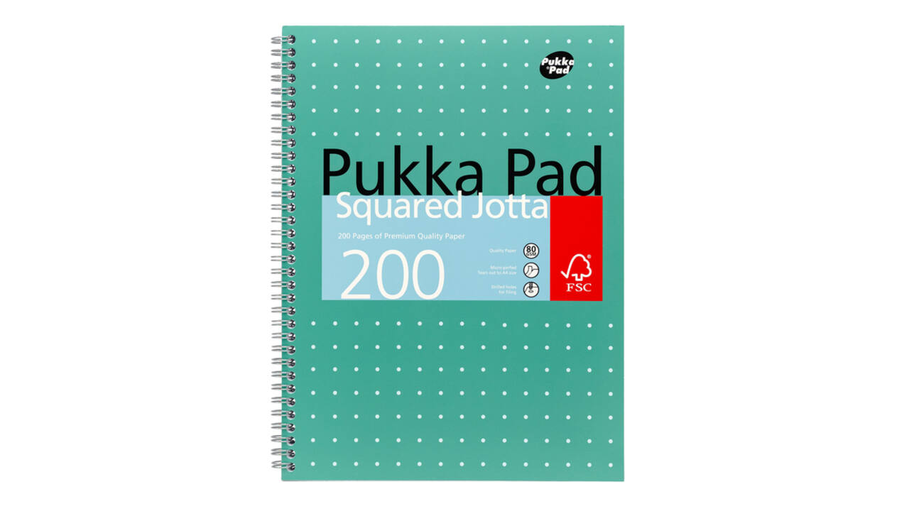 Collegeblok Pukka Pad Jotta A4 ruit 5x5mm 4-gaats 200 pagina's 80gr groen
