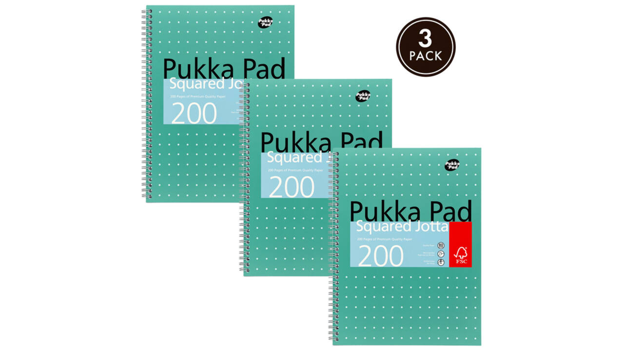 Collegeblok Pukka Pad Jotta A4 ruit 5x5mm 4-gaats 200 pagina's 80gr groen