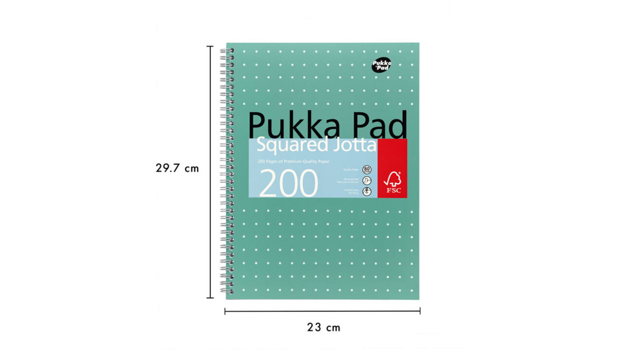 Collegeblok Pukka Pad Jotta A4 ruit 5x5mm 4-gaats 200 pagina's 80gr groen