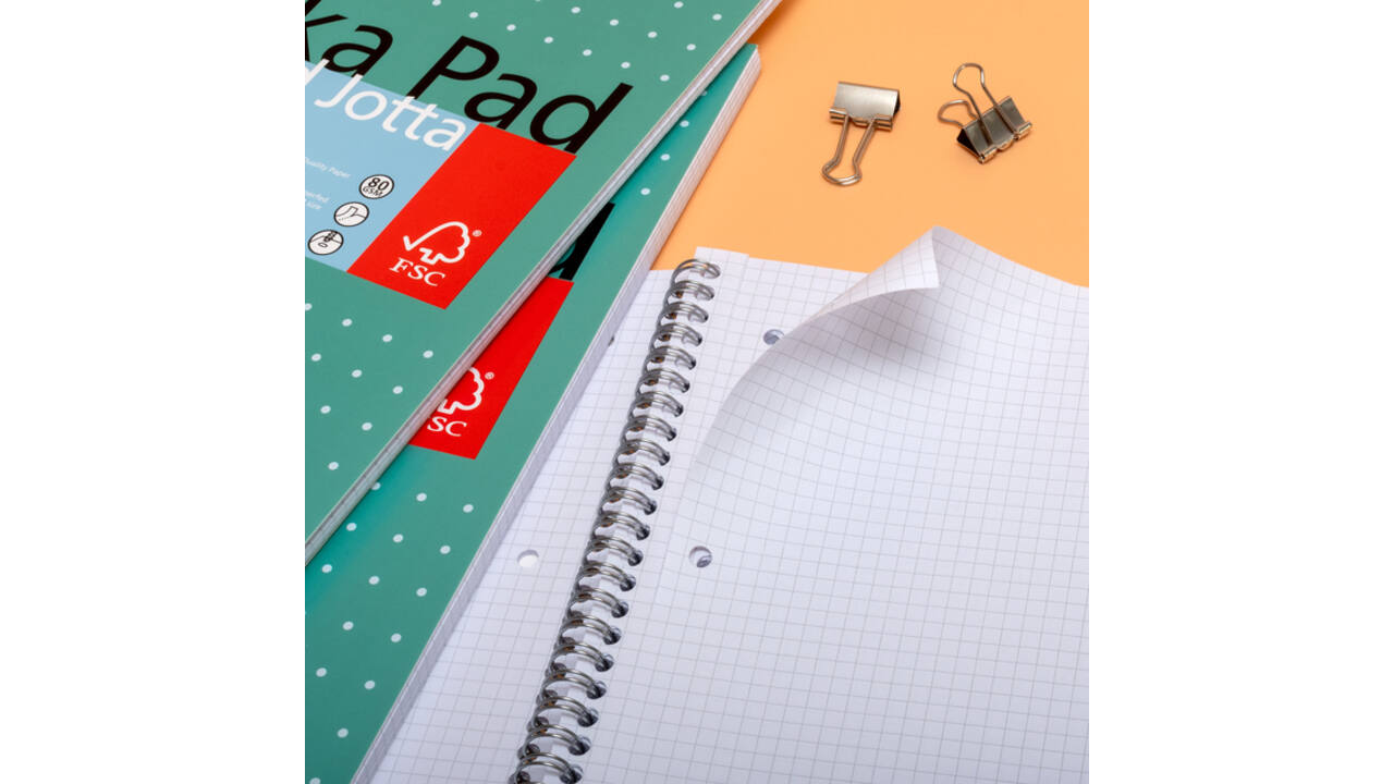 Collegeblok Pukka Pad Jotta A4 ruit 5x5mm 4-gaats 200 pagina's 80gr groen