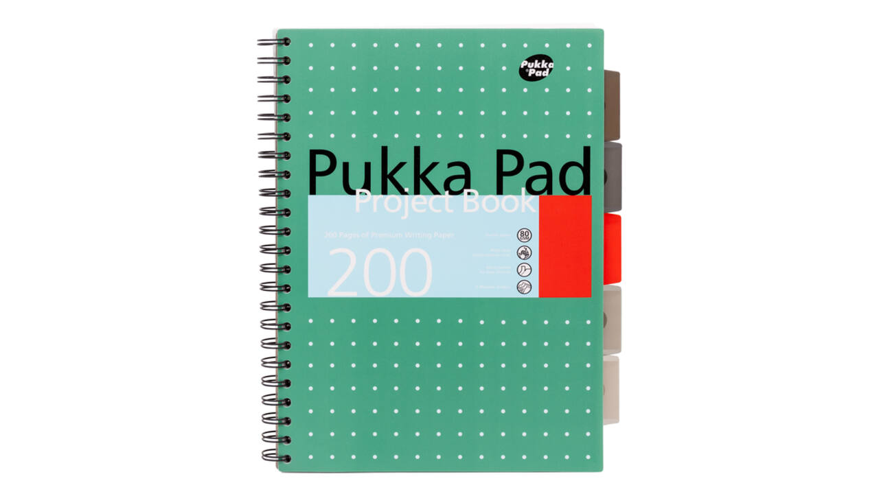 Projectboek Pukka Pad Metallic A4 lijn 5-tabs 200 pagina's 80gr groen