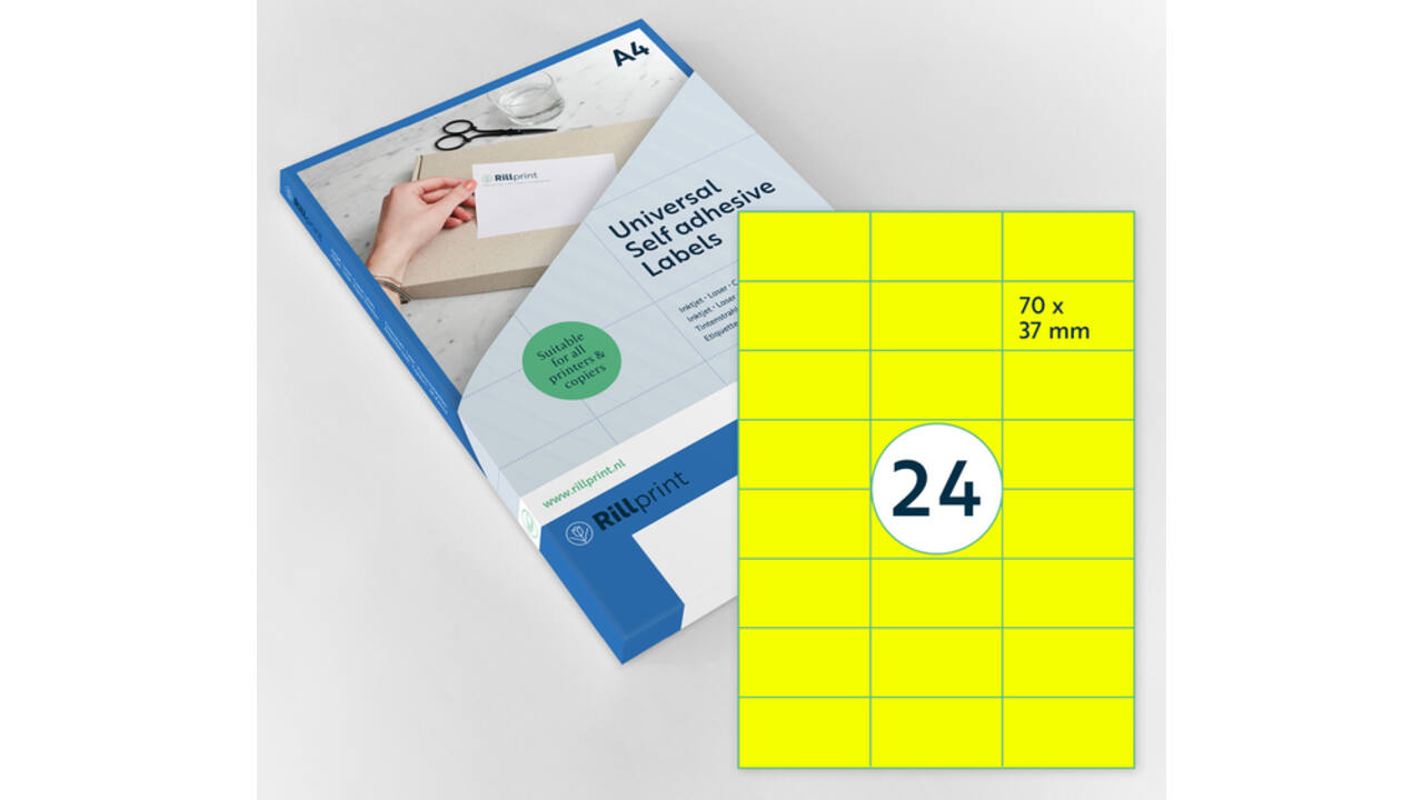 Etiket rillprint 70x37mm fluorgeel 2400 etiketten