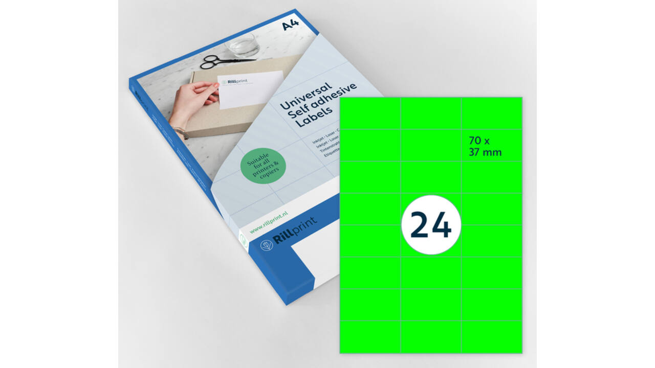 Etiket rillprint 70x37mm fluorgroen 2400 etiketten