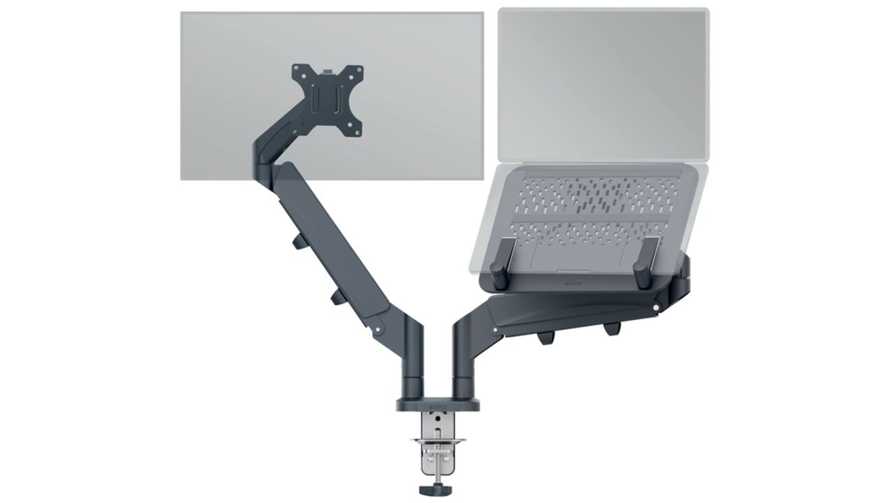 Monitor- en laptoparm Leitz Ergo ruimtebesparend dubbel donkergrijs