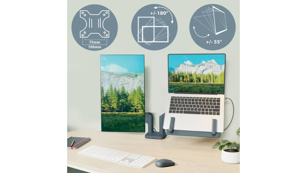 Monitor- en laptoparm Leitz Ergo ruimtebesparend dubbel donkergrijs
