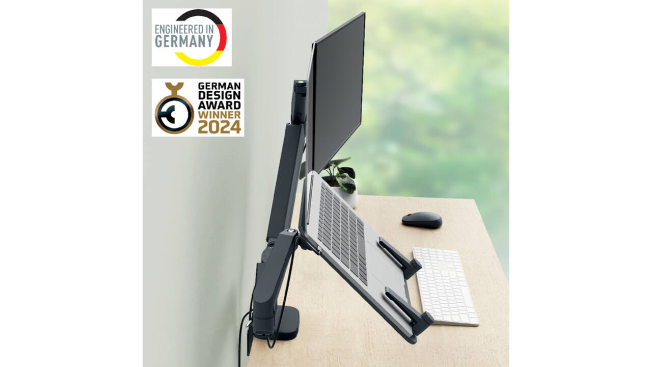 Monitor- en laptoparm Leitz Ergo ruimtebesparend dubbel donkergrijs