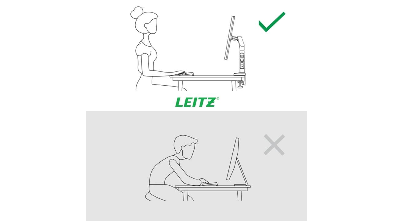 Monitorarm Leitz Ergo ruimtebesparend dubbel donkergrijs