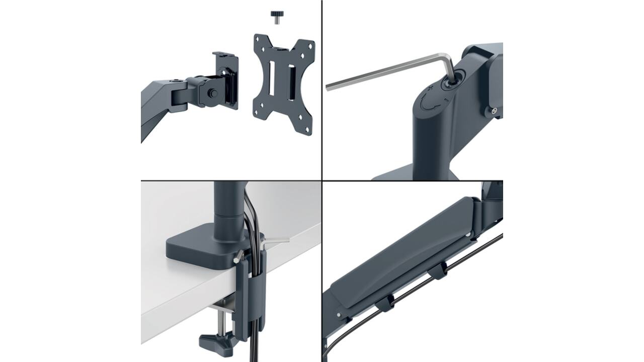 Monitorarm Leitz Ergo ruimtebesparend dubbel donkergrijs
