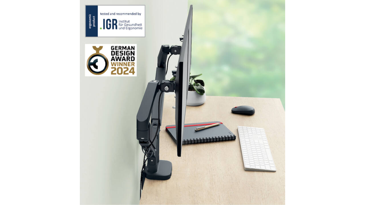 Monitorarm Leitz Ergo ruimtebesparend dubbel donkergrijs