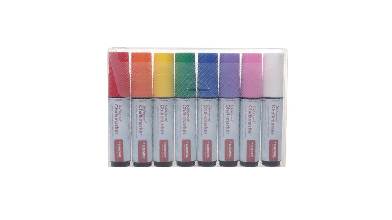 Krijtstift Europel watervast 15mm assorti etui 8 stuks