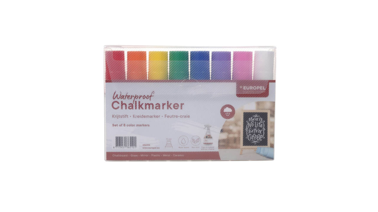 Krijtstift Europel watervast 15mm assorti etui 8 stuks