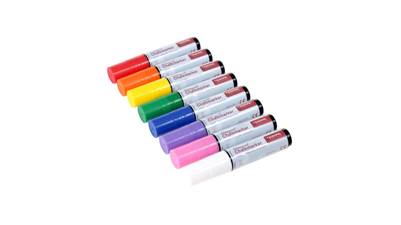 Krijtstift Europel watervast 15mm assorti etui 8 stuks