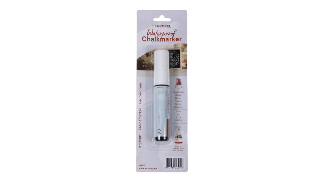 Krijtstift Europel watervast 15mm wit blister 1 stuk