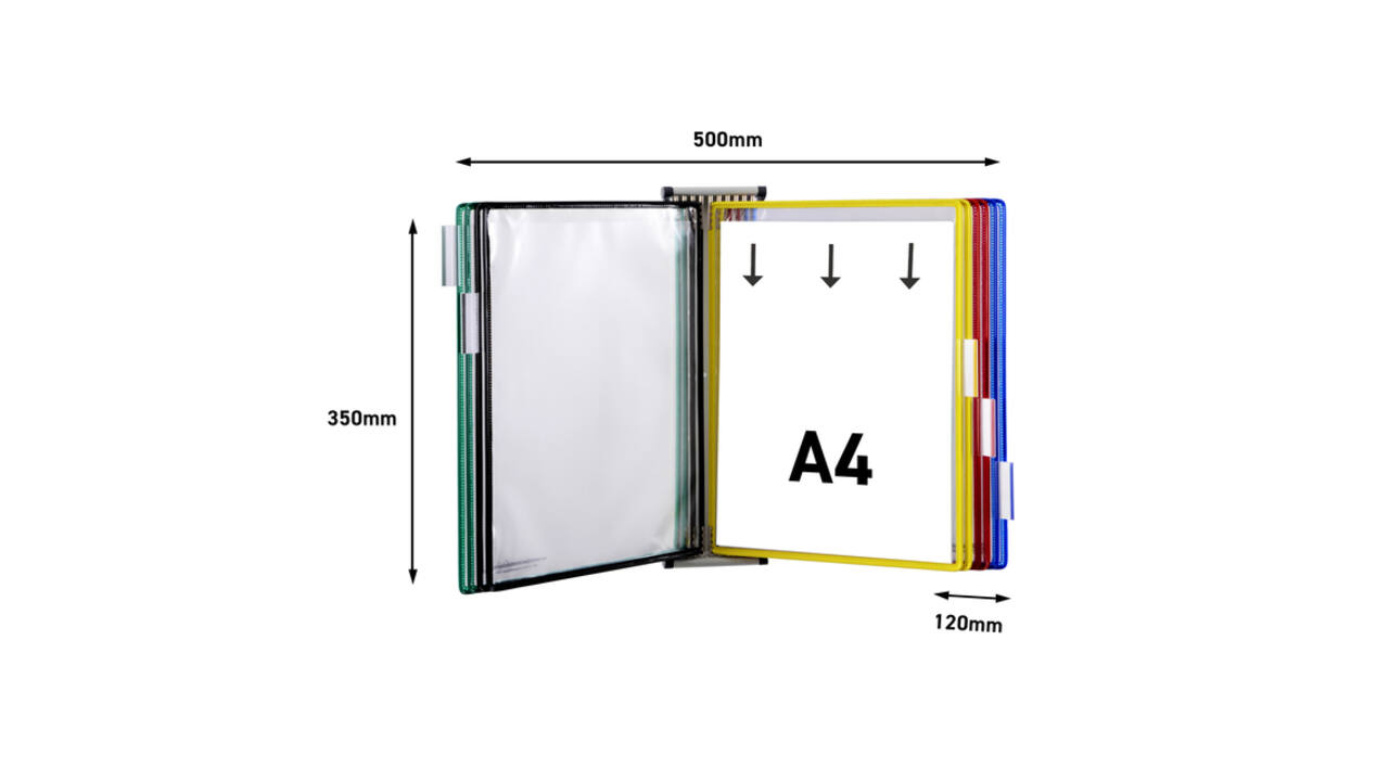 Zichtpanelensysteem wand Tarifold metaal A4 met 10-tassen assorti