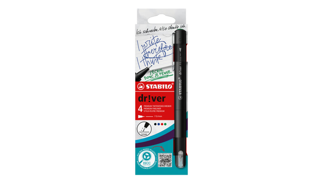 Fineliner STABILO dr!ver fijn assorti 4 stuks